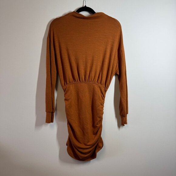 Daily Practice Rust Brown Ruched Mini Sweater Dress Open Back Long Sleeve Small - Picture 4 of 12